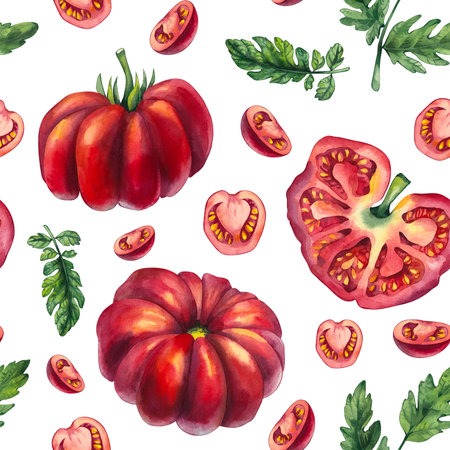 Watercolor vegetable pattern hand drawn vegetablesの写真素材