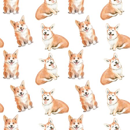 Corgi dog. Seamless pattern. Watercolor style elements.の写真素材