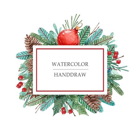 Watercolor Christmas banner with fir branches and place for text.の写真素材