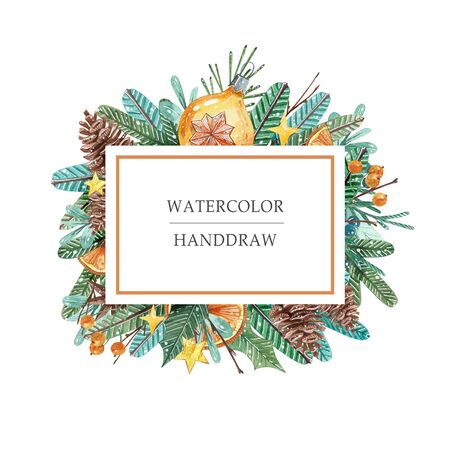 Watercolor Christmas banner with fir branches and place for text.の写真素材