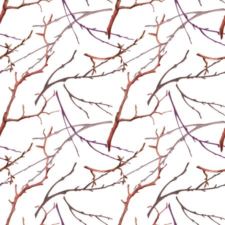 Watercolor twigs pattern. Seamless floral texture with branches.の写真素材