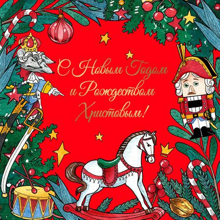 Nutcracker. Christmas greeting card template illustration.の写真素材
