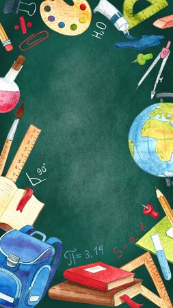 Frame of school supplies. Doodles illustration. Back to school.の写真素材