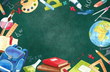 Frame of school supplies. Hand Drawn Doodles illustration. Back to school.の写真素材