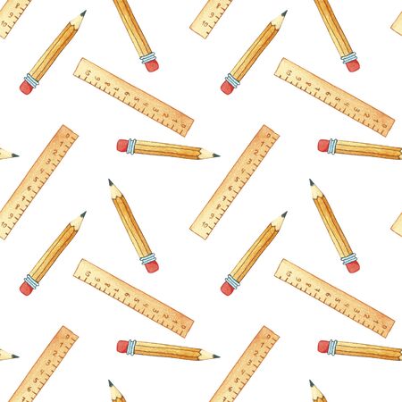 Seamless pattern of school supplies. Back to school.の写真素材