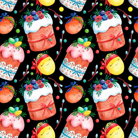 Seamless pattern. Hand drawn watercolor Easter set.の写真素材