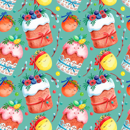 Seamless pattern. Hand drawn watercolor Easter set.の写真素材