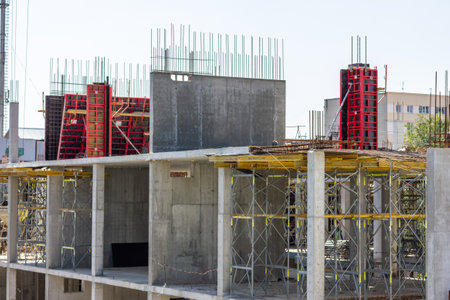 13.10.2021 - Ukraine. Construction of a shopping center. Concrete construction.のeditorial素材