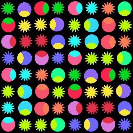 Bright figures on a black background. Flower and circle. Seamless.のイラスト素材