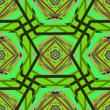 Bright ornament on a green background.Seamless.のイラスト素材