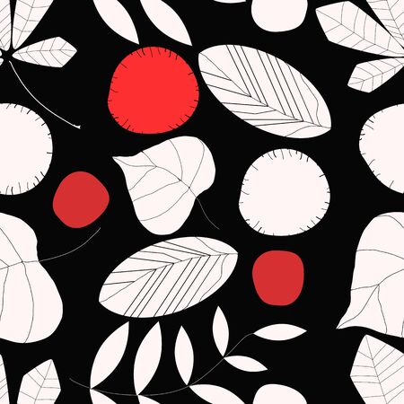 Black and red autumn leaf composition. Seamless.Vector. Design. Textiles.のイラスト素材