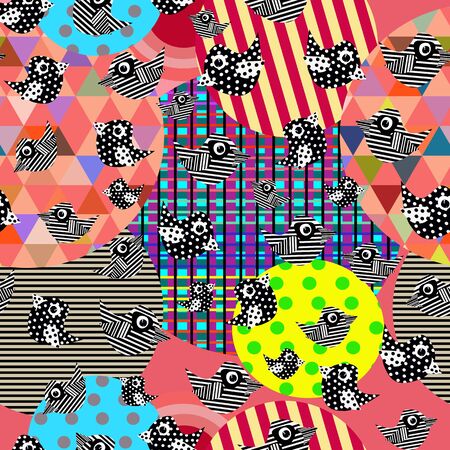 Original abstract seamless background with birds in bright colorのイラスト素材
