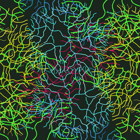 Abstract seamless pattern in bright colors on a black background.のイラスト素材