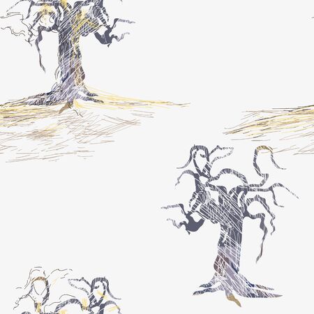 Gray trees on a white background. Seamless.のイラスト素材