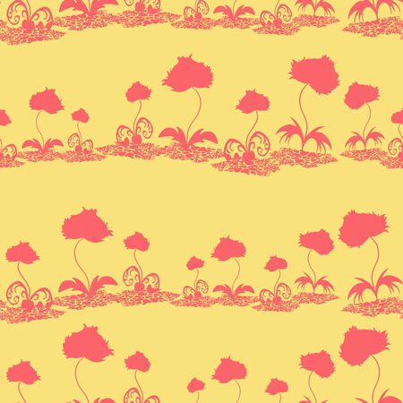 Delicate floral pattern in red on a yellow background. Seamless structure.のイラスト素材