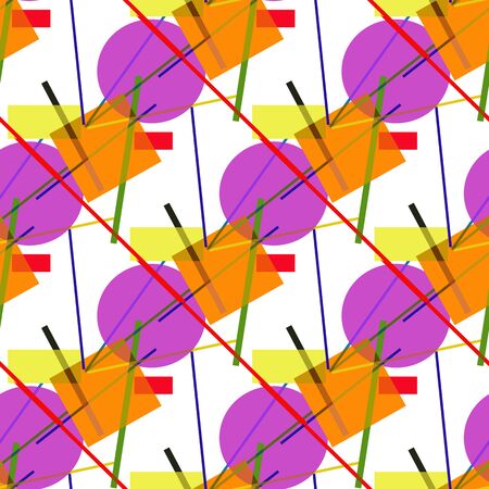 Pink circles and orange squares on a white background. Seamless.のイラスト素材