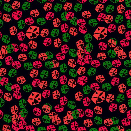 Red and green elements on a black background.Seamless.のイラスト素材