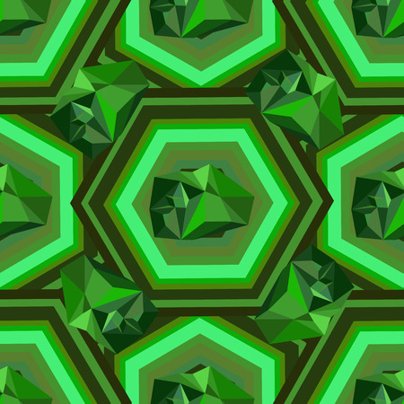 Green seamless mosaic and figures in 3D.のイラスト素材