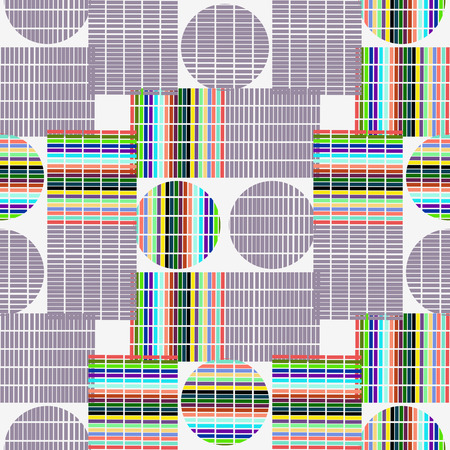 Abstract background of color and gray stripes and squares.Seamless.のイラスト素材