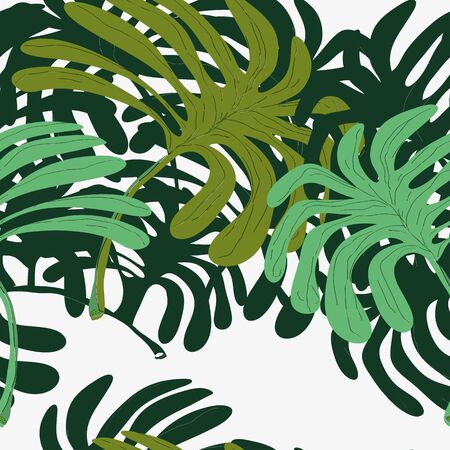 Branches of palm trees on a white background. Seamless.のイラスト素材
