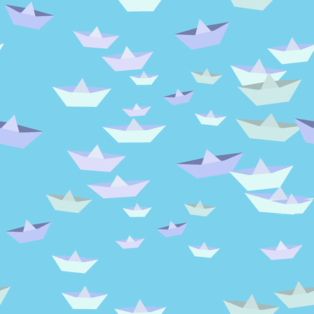 Paper boats on a blue background. Seamless.のイラスト素材