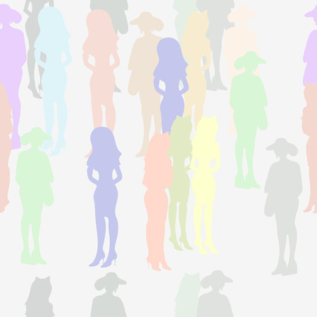 Fashion silhouettes in cartoon style on white background. Seamless vector.のイラスト素材