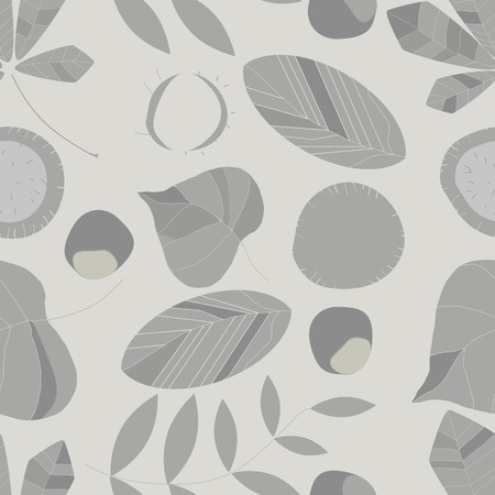 Monochrome seamless background of leaves in shades of gray.のイラスト素材