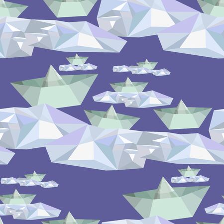 Origami paper on a dark blue background.Seamless.のイラスト素材