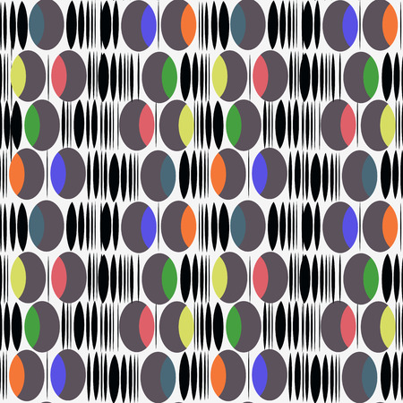 Colored ovals and black figures on a white background.Seamless.のイラスト素材