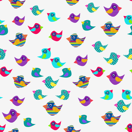 Cheerful background of colorful birds on a white background. Vector illustration.のイラスト素材
