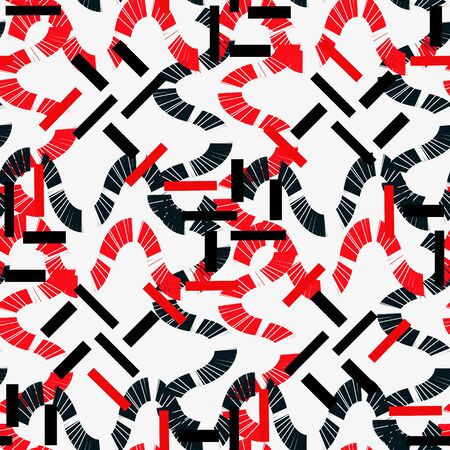 Red and black figures on a white background. Abstract seamless.のイラスト素材