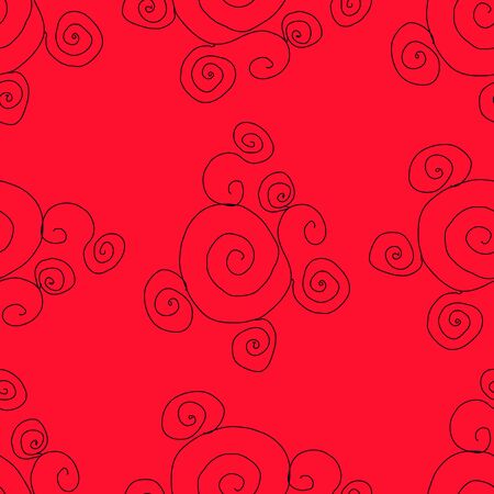 Black curls on a red background. Seamless.のイラスト素材