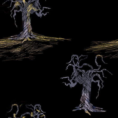 Gray trees on black background. Seamless style pencil sketch.のイラスト素材