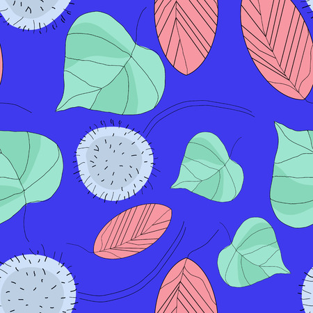 Floristic composition on a bright blue background. Seamless pattern. Design for textiles, paper, wallpaper, and more.のイラスト素材