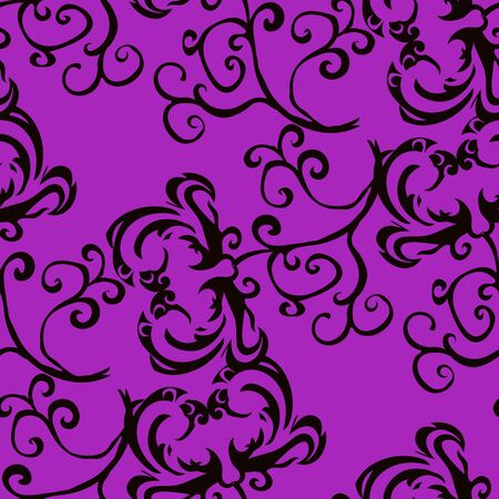 Black flowers on a purple background.Seamless.のイラスト素材