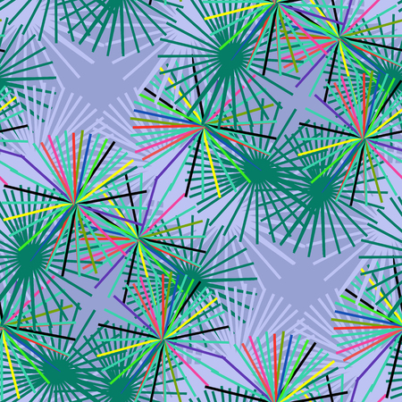Abstract pattern resembling a snowflake from color strips on a gray background.Seamless.のイラスト素材