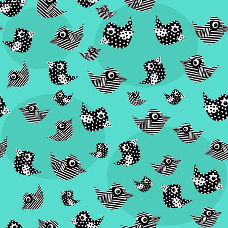 Beautiful seamless pattern of flying birds on turquoise backgroundのイラスト素材
