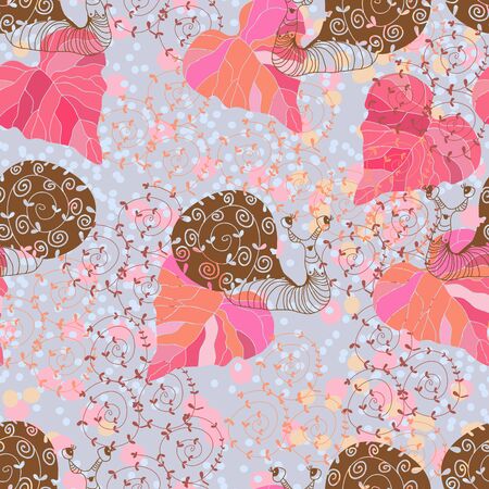 Cute background with snail in pastel colors.のイラスト素材