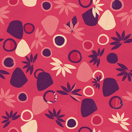 Leaves seamless pattern vector illustration on a red background.のイラスト素材