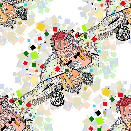 Funny seamless background with old houses.の写真素材