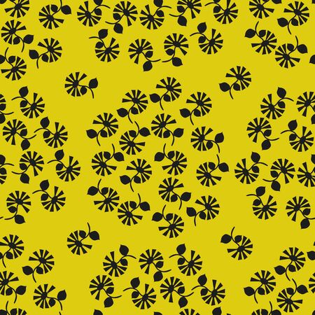 Black flowers on a yellow background.Seamless.の写真素材