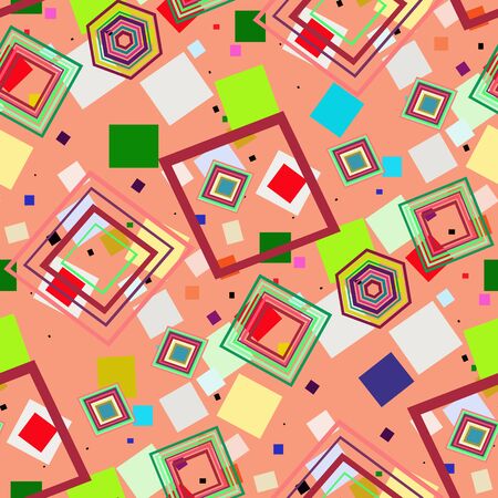 Pink background with geometric shapes in different colors.の写真素材