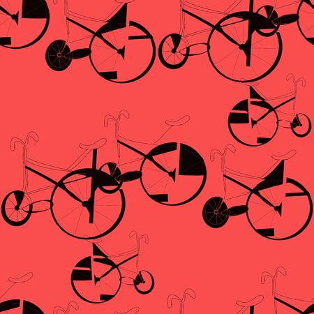 Black bicycle on a red background. Seamless.の写真素材