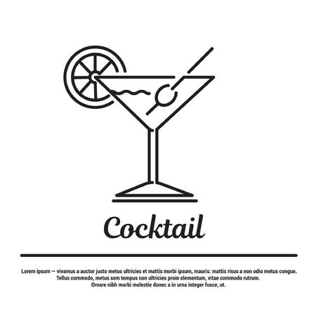 graphic set. Icons in flat, contour, thin and linear design.Cocktail glass with lemon slice. Simple icon on white background.Concept illustration for Web site, app. Sign, symbol, emblem.のイラスト素材