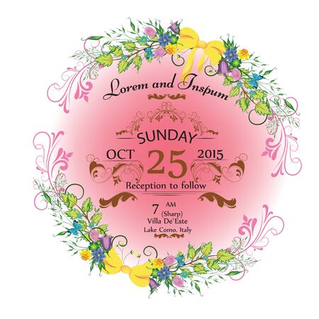 Vector flowers frame. Colorful floral collection with leaves and flowers. Summer design for invitation, wedding or greeting cards. Floral wreath for your own combinationsのイラスト素材