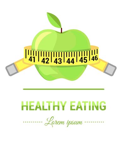 Vector illustration of apple in flat design. The image apples for print or web site or application. Symbol of healthy eating, vegetarianism, agriculture, fresh market, shop organic.のイラスト素材