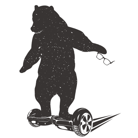Bear on Two-wheeled Self-balancing electric scooter. Bear Symbol Can be used for T-shirts print, labels, badges, stickers and logotypes. Vector illustrationsのイラスト素材