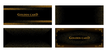 Vector banners and cards gold sparkles on black background. Gold background text. Banners voucher, store, present, shopping, sale, logo, web, card, vip, exclusive, certificate, gift, luxury, privilegeのイラスト素材