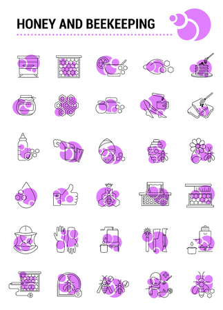 Vector set of icons on a theme of honey and beekeepingのイラスト素材