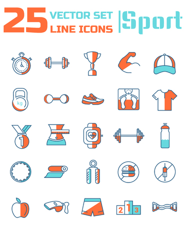 Vector set of line icons on the theme of sports.のイラスト素材
